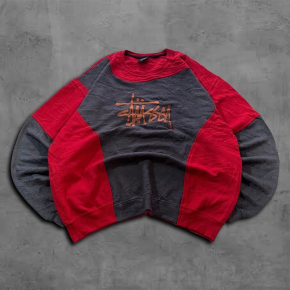 Stussy Other - Y2K Oversized Boxy Red Grey Stussy Streetwear Sweater